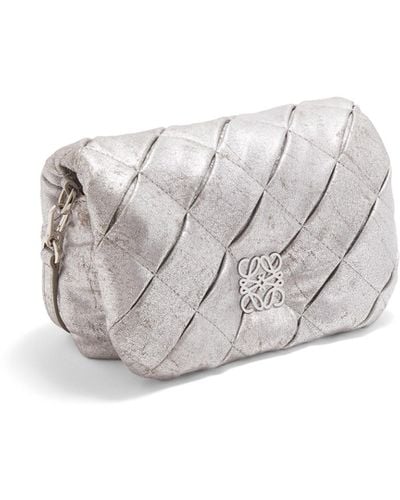 Loewe Mini Puffer Goya Bag In Pleated Metallic Leather - White