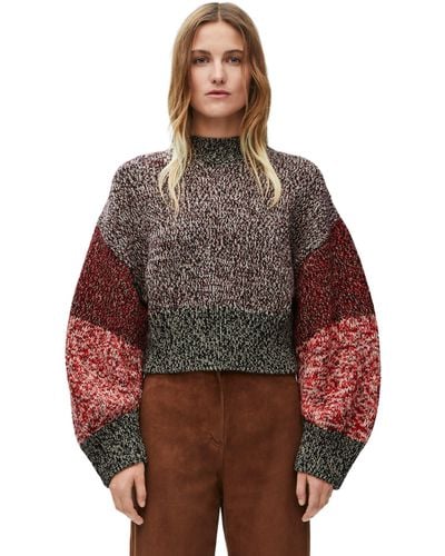 Loewe Balloon-sleeve High-neck Wool-blend Sweater - Brown