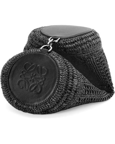 Loewe Luxury Bracelet Pouch In Raffia And Calfskin For - Black