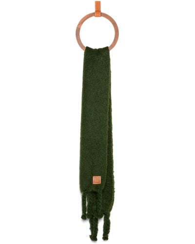 Loewe Brand-patch Fringed Wool-blend Scarf - Green