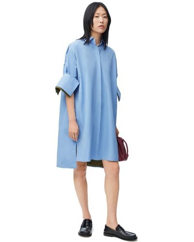 Loewe Luxury Turn-up Shirt Dress In Cotton - Blue