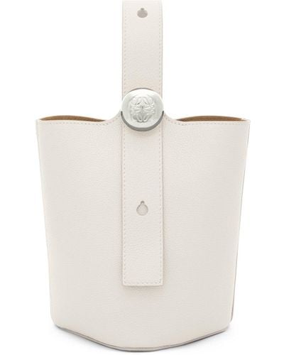 Loewe Luxury Mini Pebble Bucket Bag In Soft Grained Calfskin - White