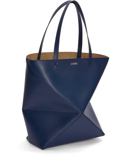 Loewe Luxury Xl Puzzle Fold Tote In Shiny Calfskin - Blue