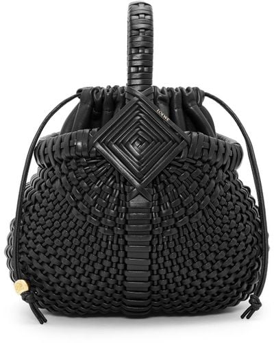Loewe Mini Diamond Round Basket Bag In Calfskin - Black