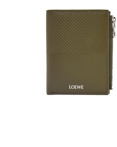 Loewe Luxury Slim Compact Walllet In Textured Classic Calfskin - Green