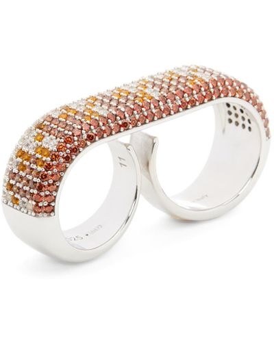 Loewe Double Pavé Ring In Sterling Silver And Crystals - White