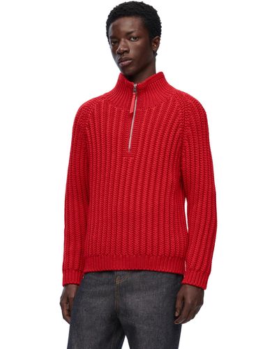 Loewe Fisherman Ribbed Wool Half-zip Sweater - Red