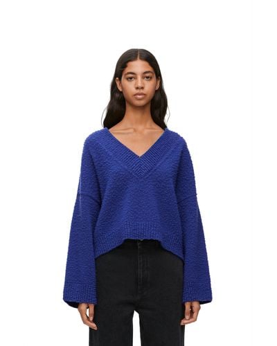 Loewe Luxury Cropped Sweater In Wool Blend - Blue
