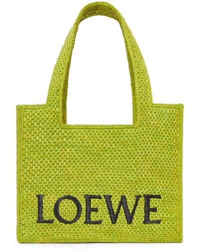 Loewe Medium Font Tote In Raffia - Green