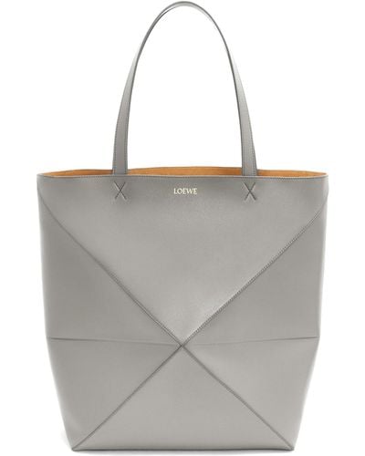 Loewe Luxury Xl Puzzle Fold Tote In Shiny Calfskin For - Grey