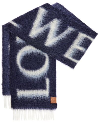 Loewe Anagram-patch Logo Wool And Mohair-blend Scarf - Blue