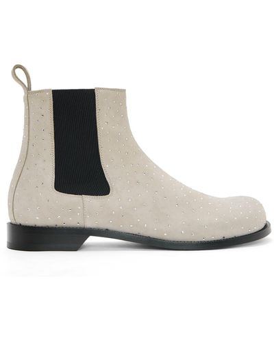 Loewe Campo Chelsea Boot In Suede Calfskin And Rhinestones - White