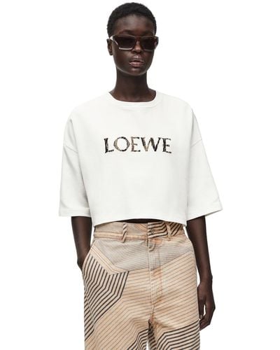 Loewe Luxury Cropped T-shirt In Cotton Blend - Natural