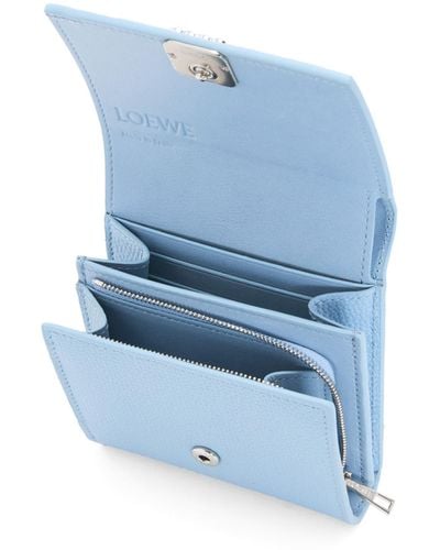 Loewe Luxury Anagram Compact Flap Wallet In Pebble Grain Calfskin - Blue