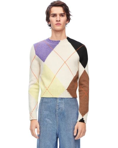 Loewe Slim-fit Cropped Argyle Cashmere Sweater - Natural