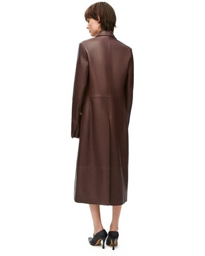 Loewe Luxury Double Breasted Coat In Nappa Lambskin - Brown