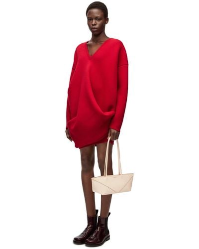 Loewe Wool Blend Draped Dress - Red
