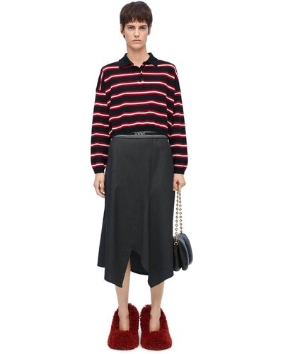 Loewe Cropped Appliquéd Striped Wool Polo Shirt - Red