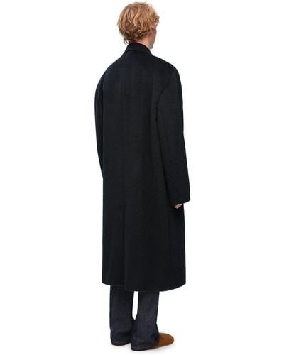 Loewe Luxury Double Breasted Coat In Lama And Wool - Black