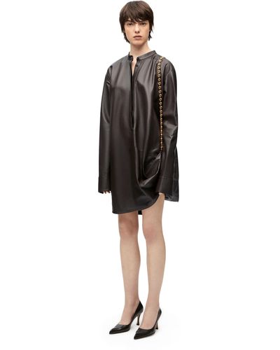 Loewe Luxury Chain Shirt Dress In Nappa Lambskin - Black