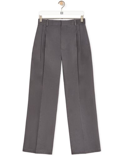 Loewe Luxury Pleated Trousers In Cotton - Grey