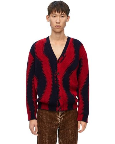 Loewe Vy Red Abstract-pattern V-neck Wool-blend Cardigan