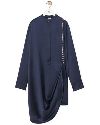 Loewe Chain Shirt Dress In Silk - Blue