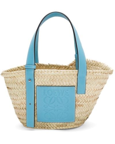 Loewe X Howl's Moving Castle Small Leather-trimmed Basket Tote - Blue