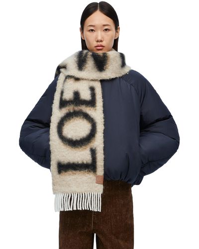 Loewe Women's Short Logo Scarf In Wool And Mohair - Natural
