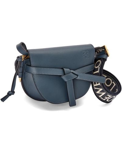 Loewe Mini Gate Dual Bag In Soft Calfskin And Jacquard - Blue