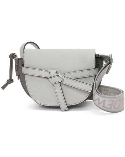 Loewe Luxury Mini Gate Dual Bag In Soft Calfskin And Jacquard For - Grey
