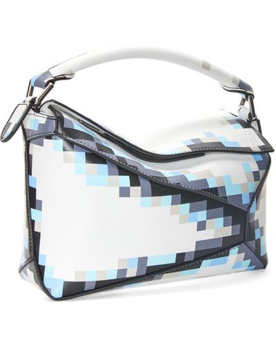 Loewe Luxury Small Pixelated Puzzle Bag In Satin Calfskin For - Blue