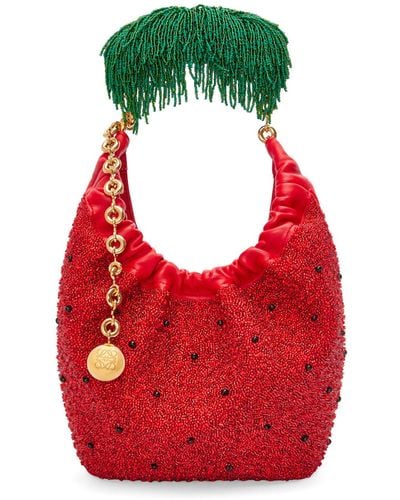 Loewe Mini Squeeze Bag In Beaded Leather - Red