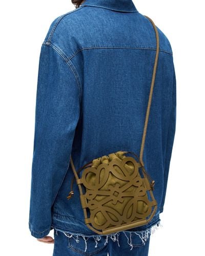 Loewe Luxury Anagram Cut-out Crossbody In Classic Calfskin And Canvas - Blue