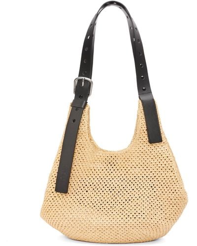 Loewe Hobo Bag In Raffia And Calfskin - Metallic