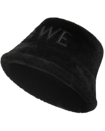 Loewe Logo-embroidered Shearling Bucket Hat - Black