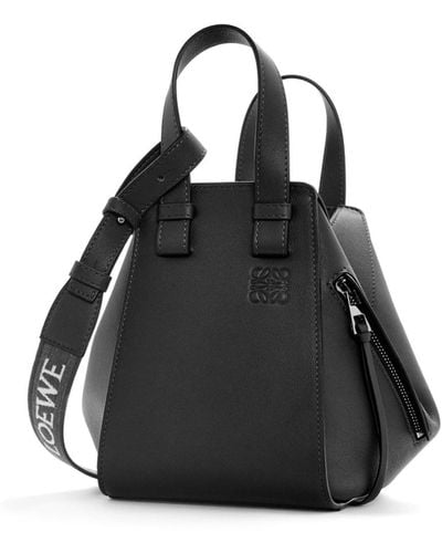 Loewe Compact Hammock Bag In Satin Calfskin - Black