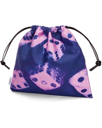 Loewe Luxury Small Drawstring Pouch In Canvas - Purple
