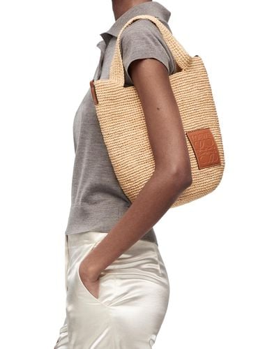 Loewe Luxury Mini Slit Bag In Raffia And Calfskin For - Natural
