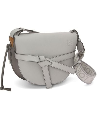 Loewe Small Gate Dual Bag In Soft Calfskin And Jacquard - Gray