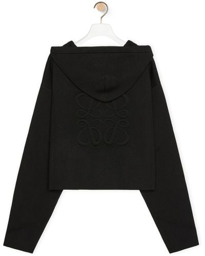 Loewe Luxury Anagram Zip-up Hoodie In Wool - Black