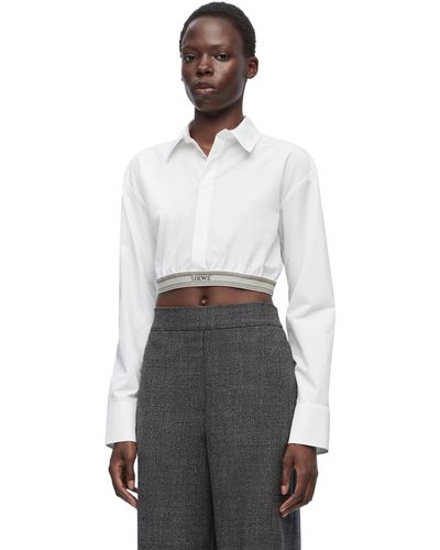 Loewe Cropped Branded-hem Cotton Shirt - White