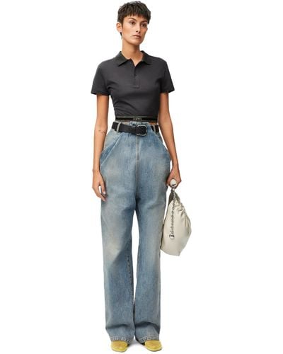 Loewe Luxury Cropped Polo In Silk And Cotton - Blue