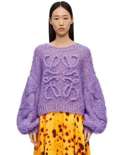 Loewe Anagram Open-Knit Mohair-Blend Sweater - Purple