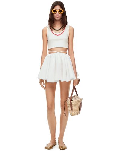 Loewe Luxury Strappy Mini Skirt In Viscose And Linen - White