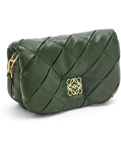 Loewe Puffer Goya Mini Pleated Leather Shoulder Bag - Green