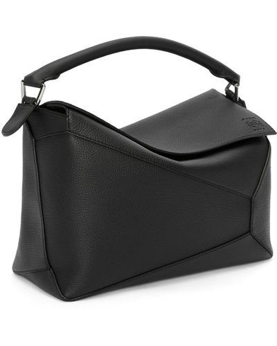 Loewe Large Puzzle Bag In Grained Calfskin - Black