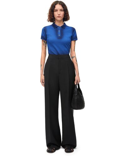 Loewe High Waisted Trousers In Mohair And Wool - Blue