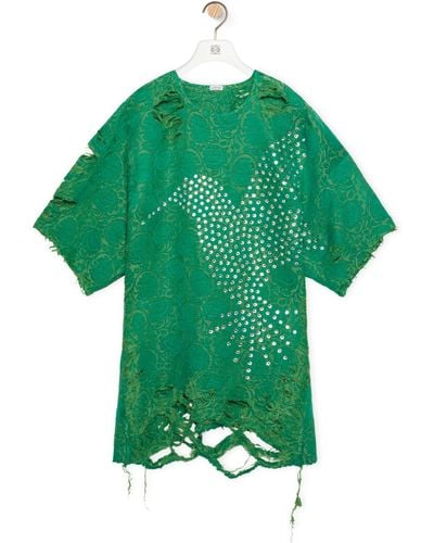 Loewe Embellished Top In Linen And Silk - Green