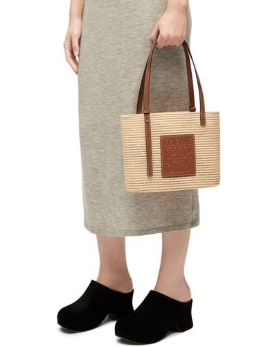 Loewe Luxury Small Square Basket Bag In Raffia And Calfskin - Multicolor